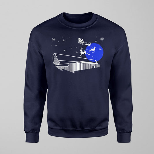 Kids Bramley Moore New Dawn Christmas Jumper – Everton Stadium Santa & Snow - Forever Everton