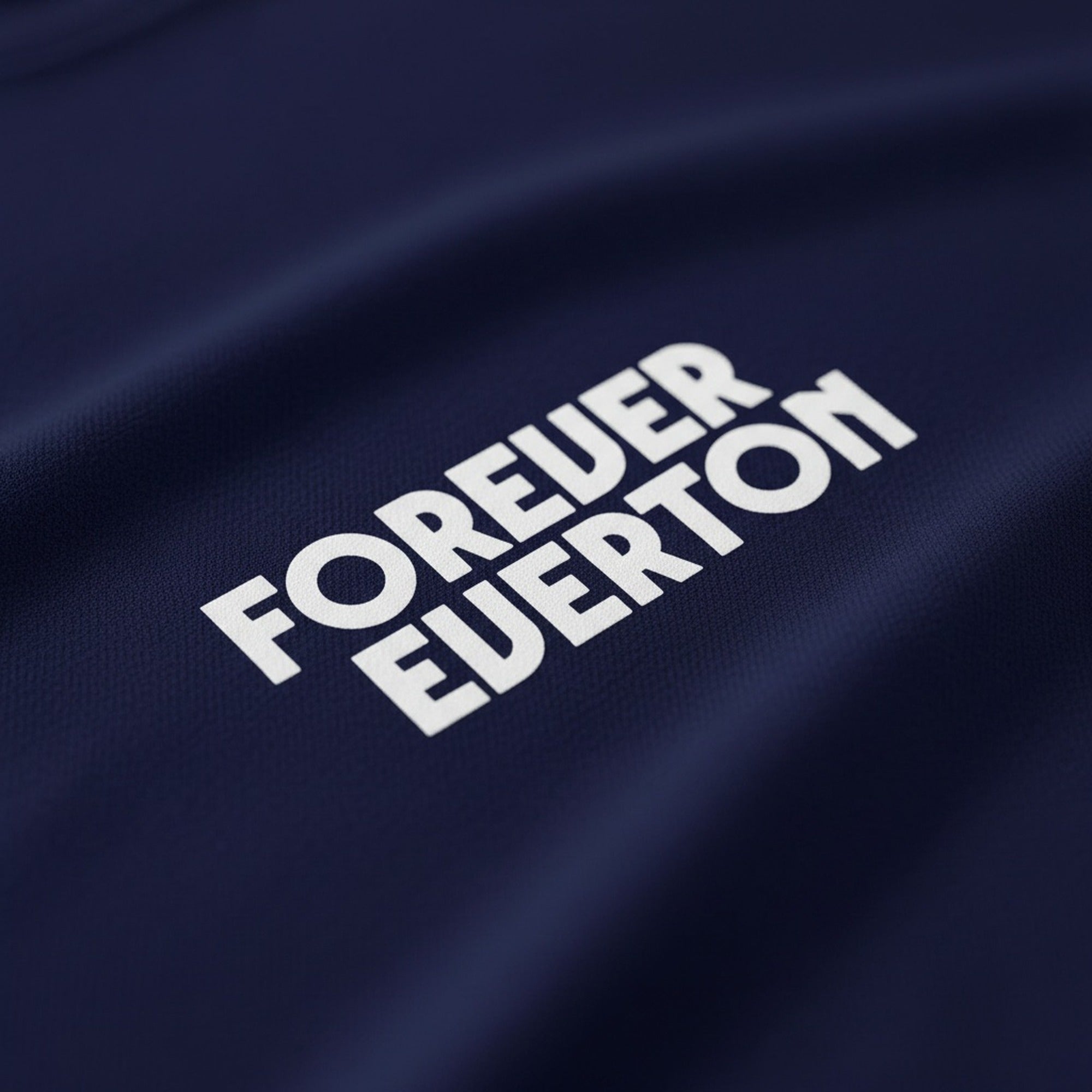 Print close-up on premium cotton. Dark Forever Everton Small Logo White Design T-Shirt. Forever Everton.