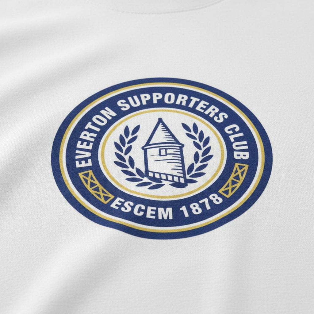 Print close-up on premium cotton. ESCEM - Big Logo White T-Shirt. Forever Everton.