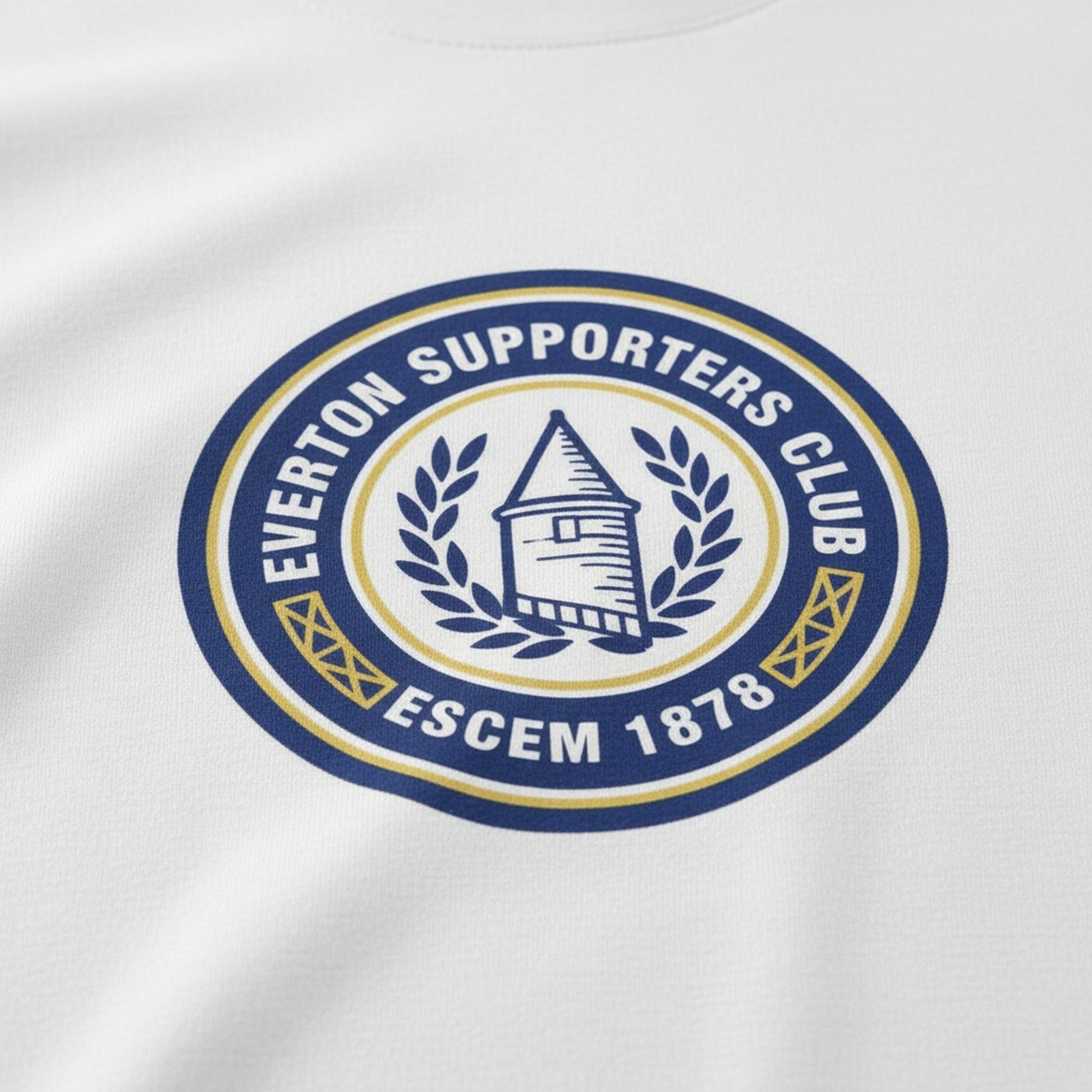 Print close-up on premium cotton. ESCEM - Big Logo White T-Shirt. Forever Everton.