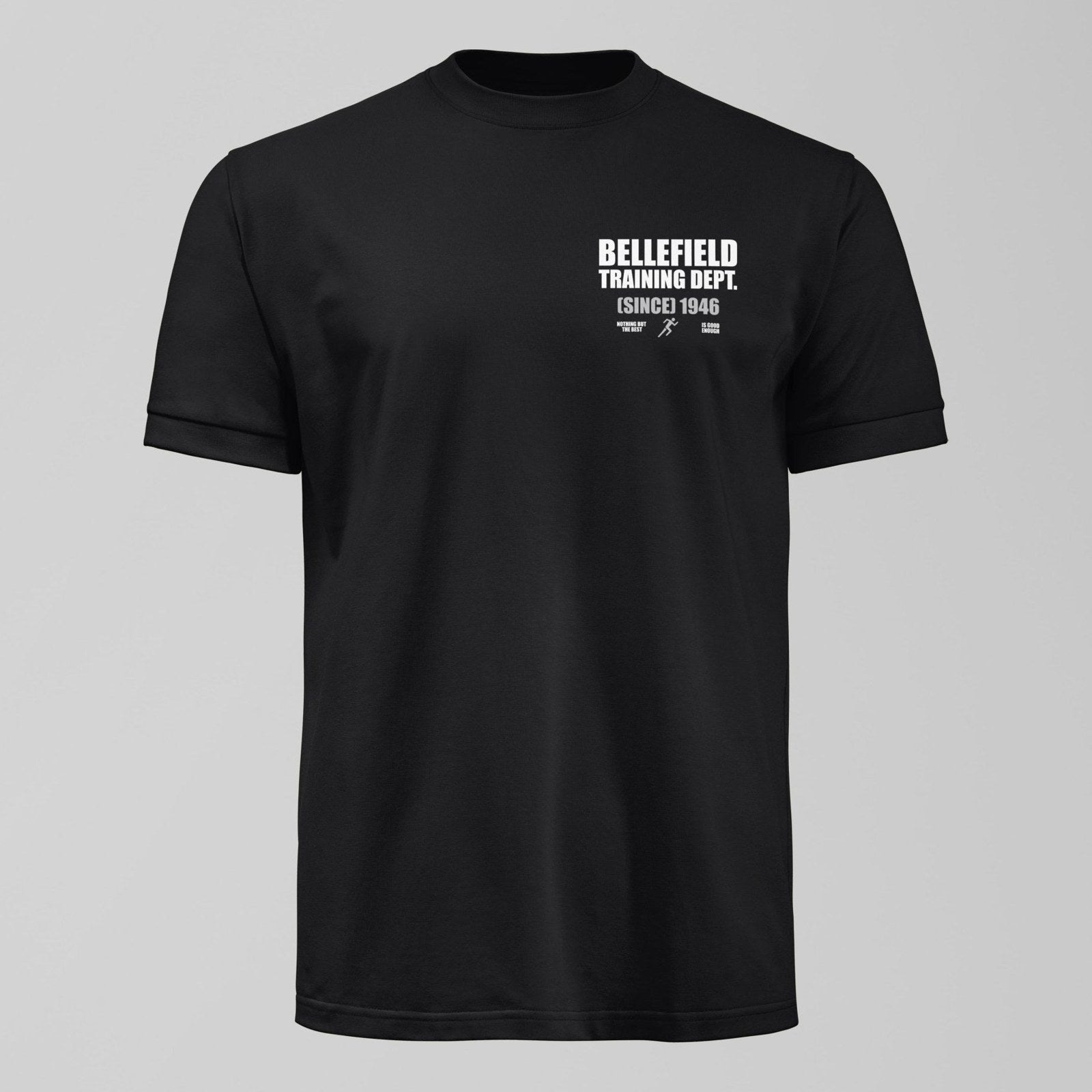 Bellefield Training Dept Small Design T-Shirt, alternate view. An Everton fan design by Forever Everton.
