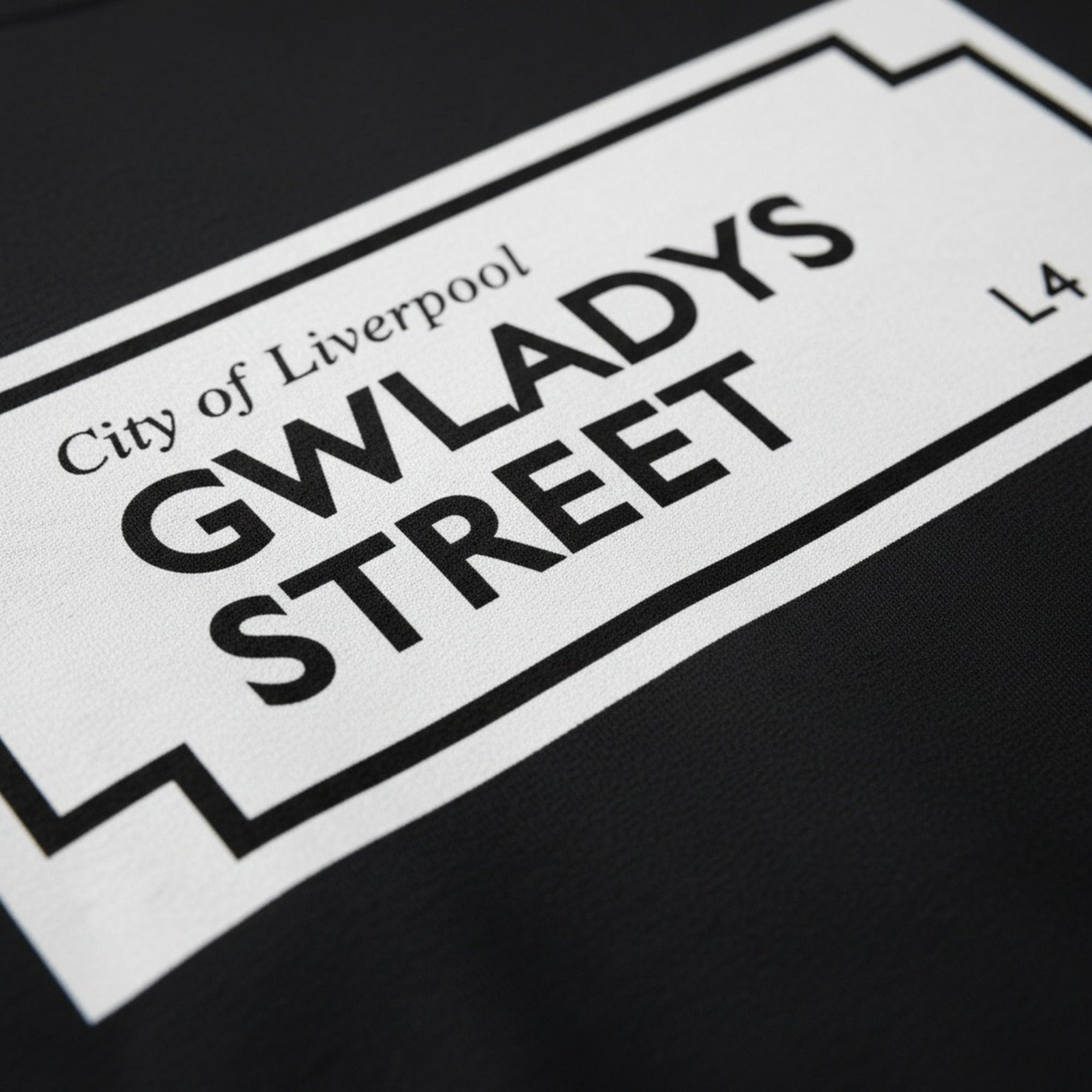 Print close-up on premium cotton. Gwladys Street Sign T-Shirt. Forever Everton.