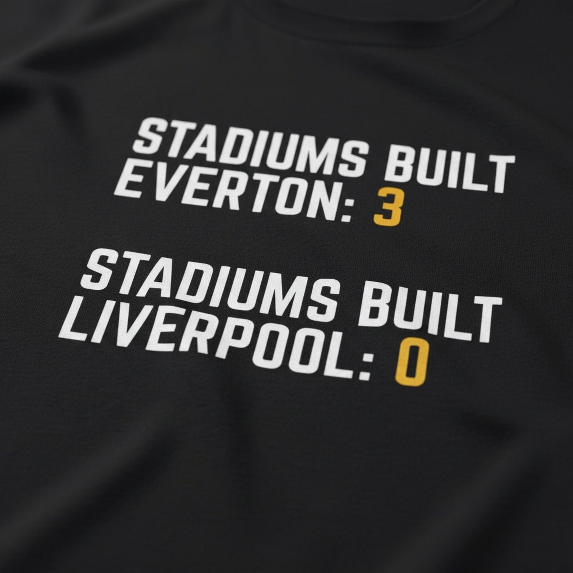Print close-up on premium cotton. Stadiums Built T-Shirt. Forever Everton.