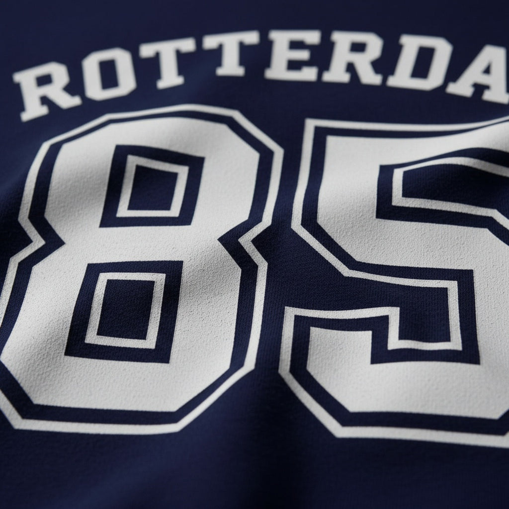Print close-up on premium cotton. Rotterdam 85 T-Shirt. Forever Everton.