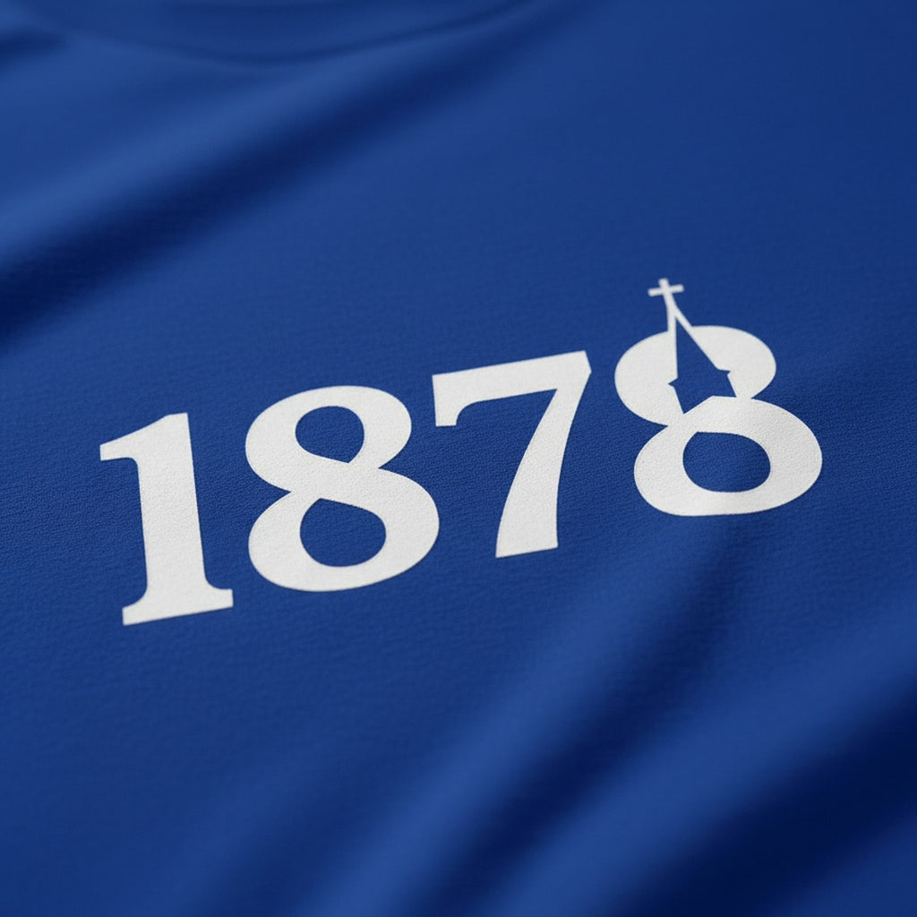 Print close-up on premium cotton. 1878 St Domingo T-Shirt. Forever Everton.