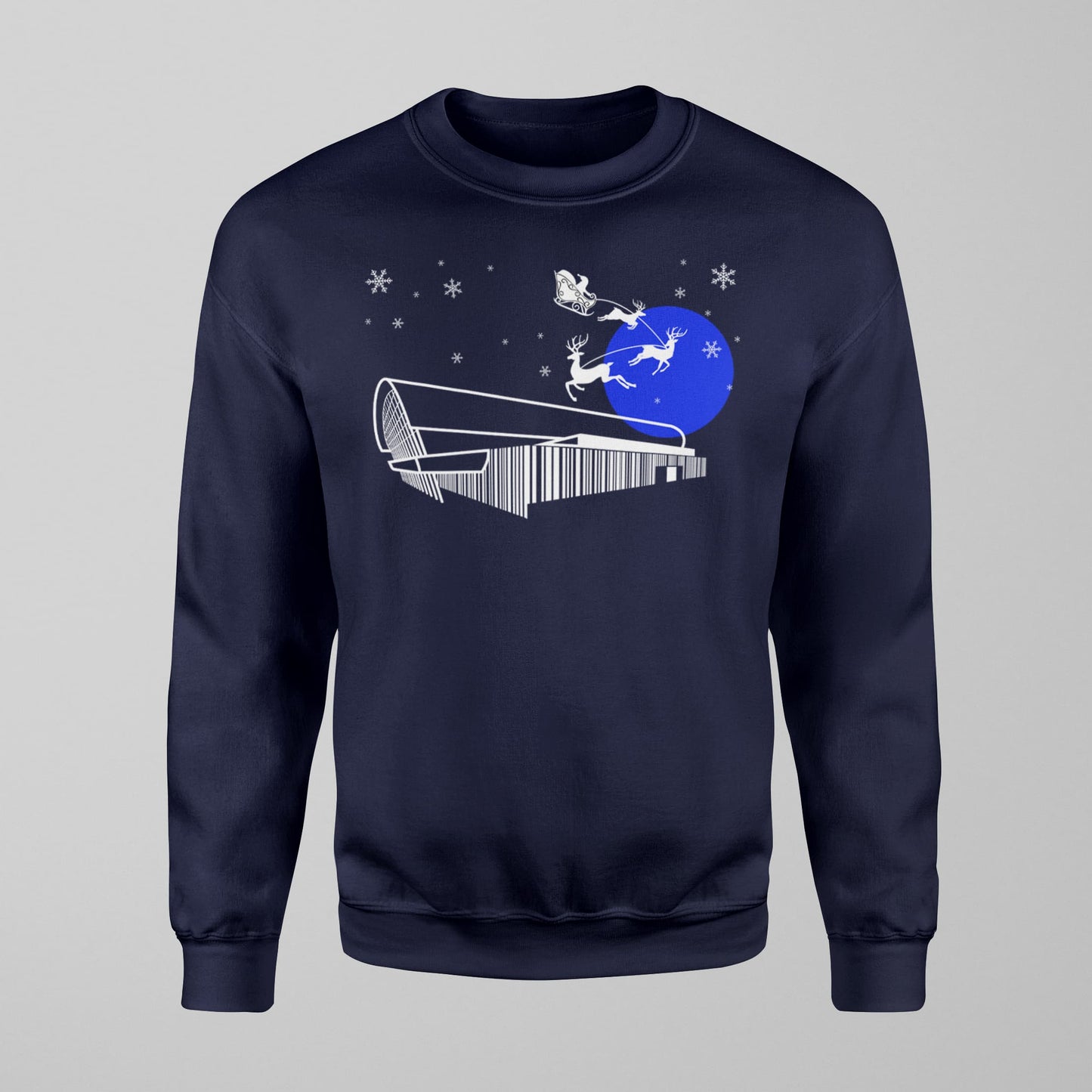 Kids Bramley Moore New Dawn Christmas Jumper – Everton Stadium Santa & Snow