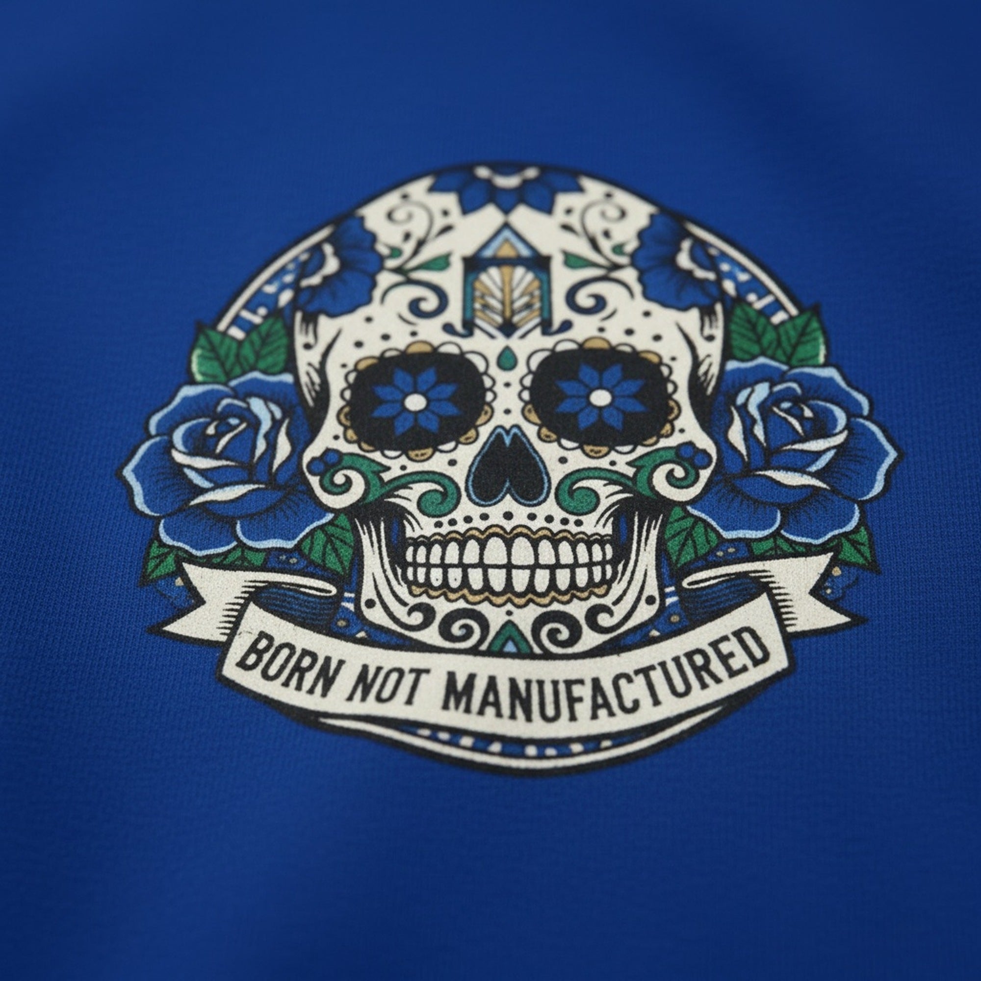 Print close-up on premium cotton. Born Not Manufactured Small Design T-Shirt. Forever Everton.