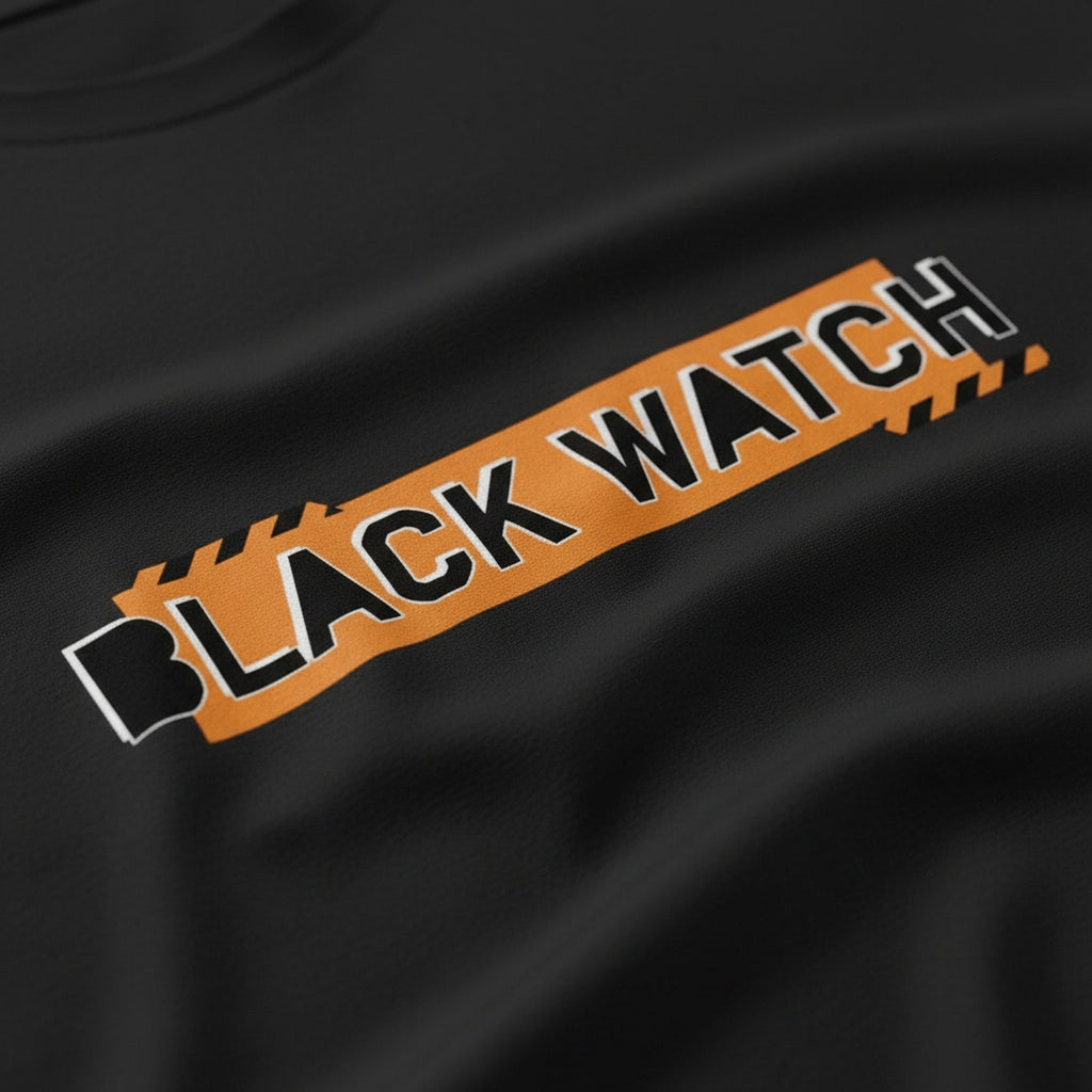 Print close-up on premium cotton. Black Watch T-Shirt. Forever Everton.