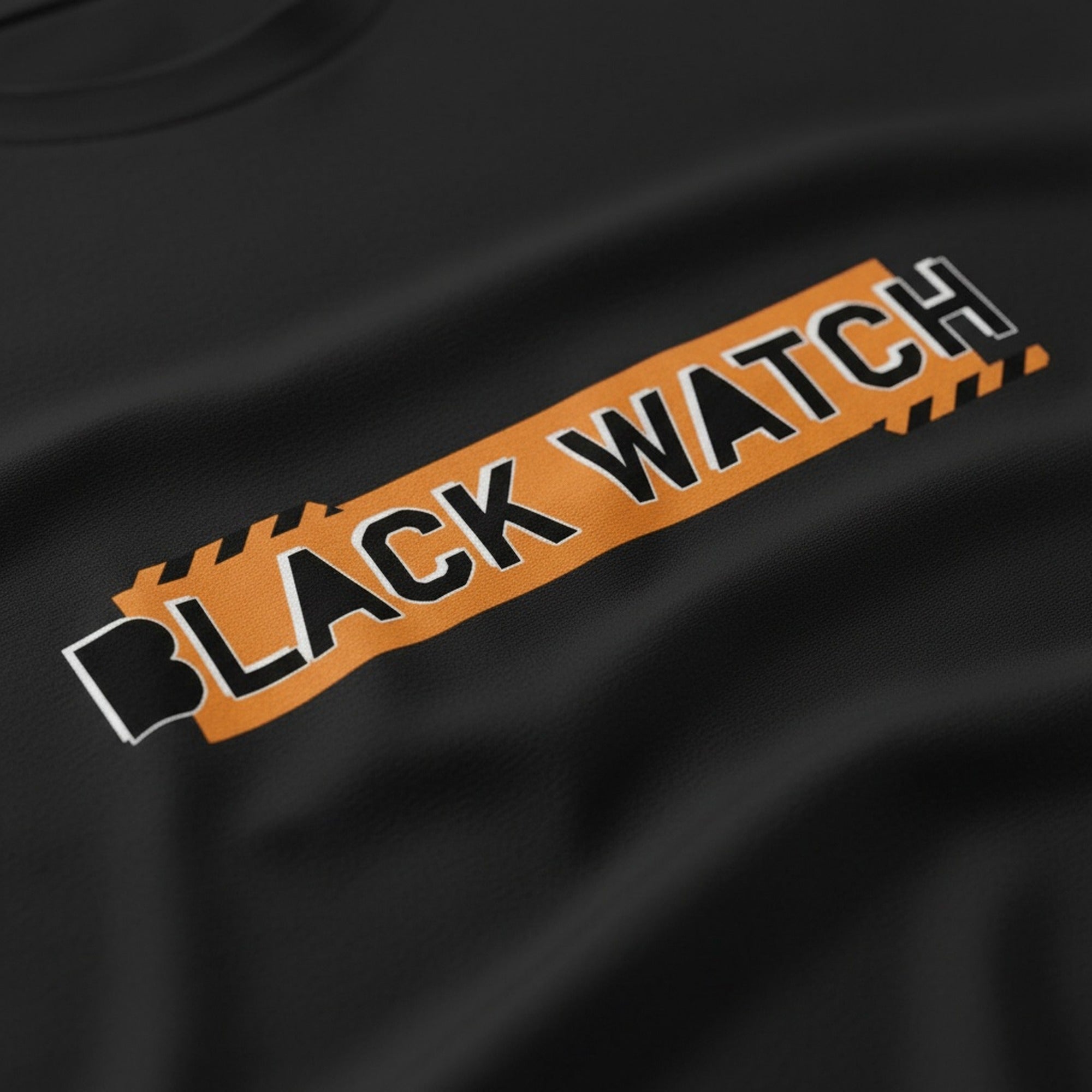 Print close-up on premium cotton. Black Watch T-Shirt. Forever Everton.