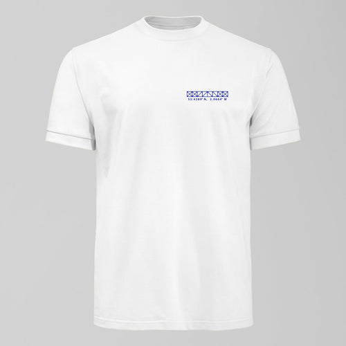 Archibald Leitch Small Blue Design T-Shirt, alternate view. An Everton fan design by Forever Everton.