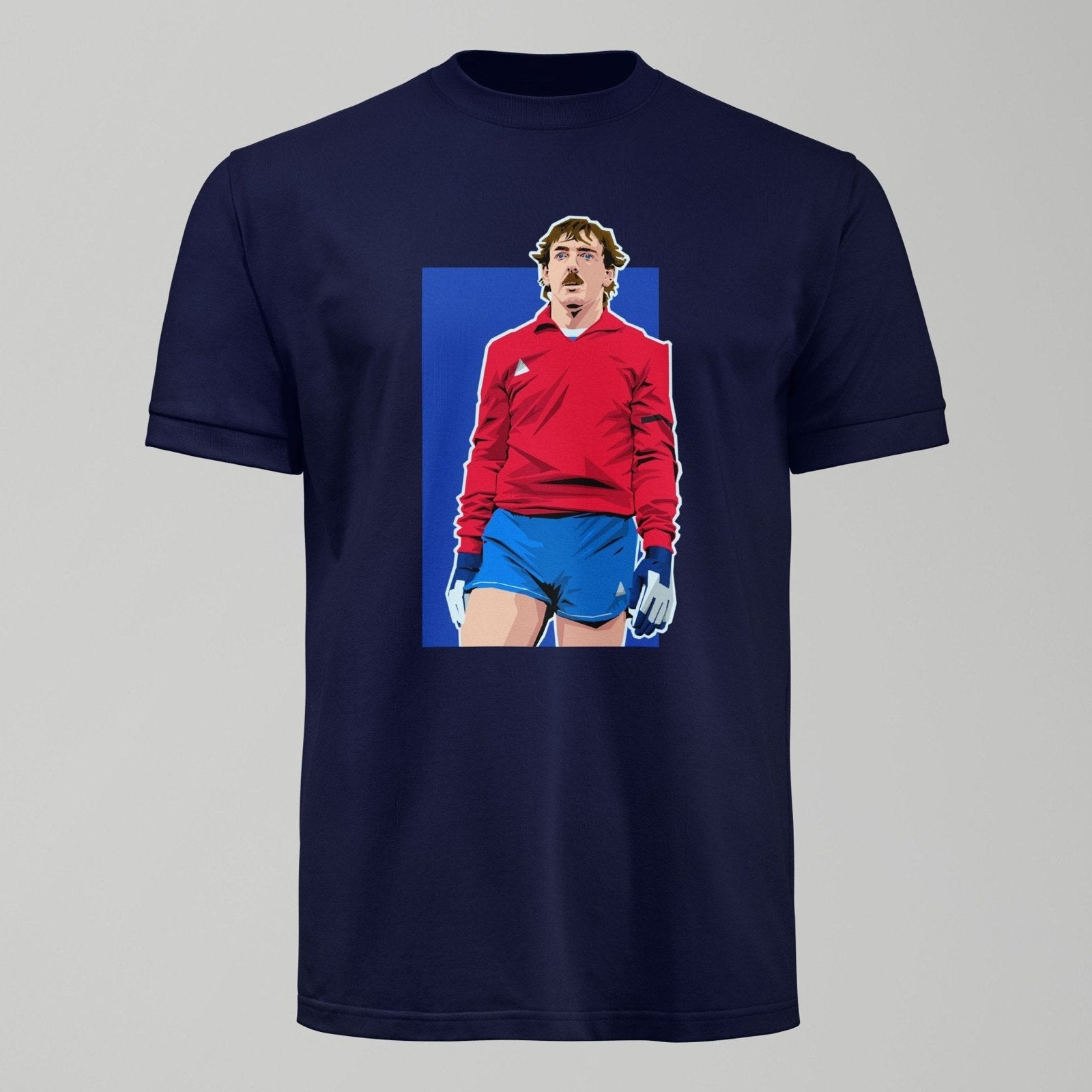 Neville Southall ECWC Final Minimalist T-Shirt, alternate view. An Everton fan design by Forever Everton.