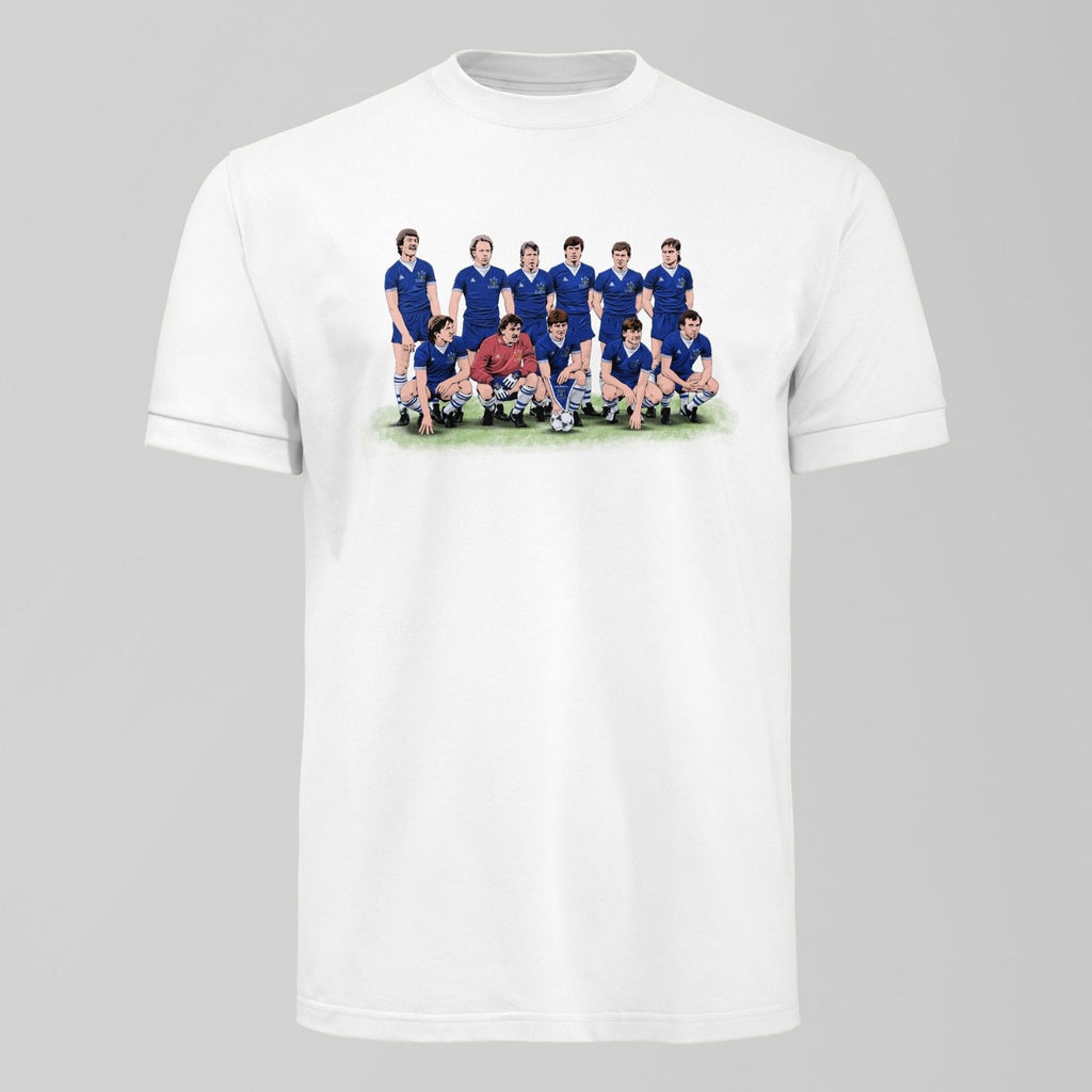 Everton 1985 ECWC Final Lineup T-shirt, alternate view. An Everton fan design by Forever Everton.