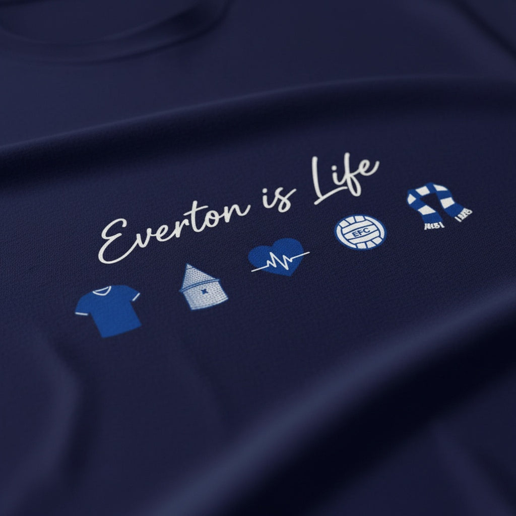 Print close-up on premium cotton. Everton Is Life T-Shirt. Forever Everton.
