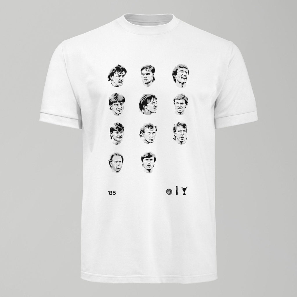 1985 Everton First Team Heads T-Shirt, alternate view. An Everton fan design by Forever Everton.