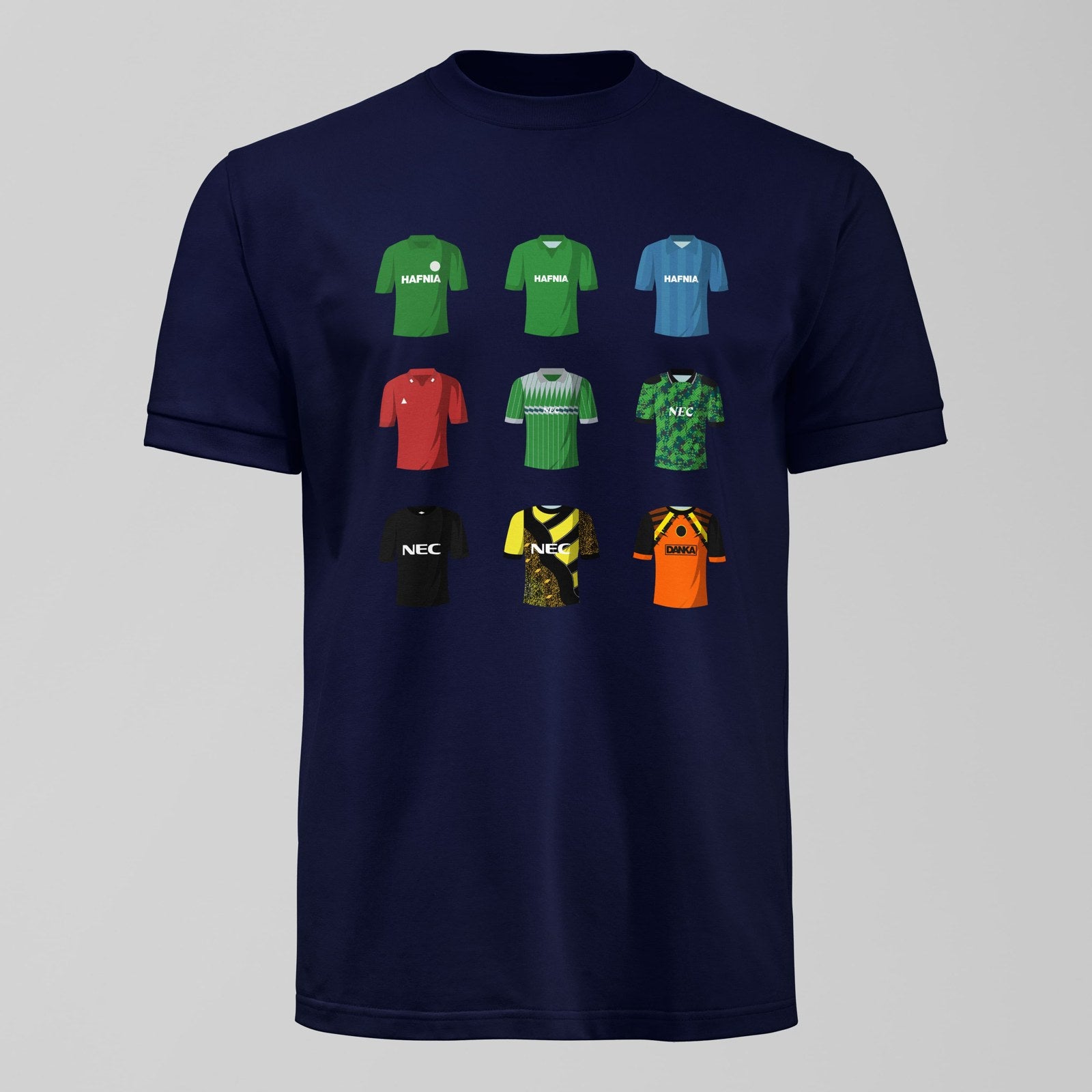 History of Neville Southall Everton Shirts T-Shirt, alternate view. An Everton fan design by Forever Everton.