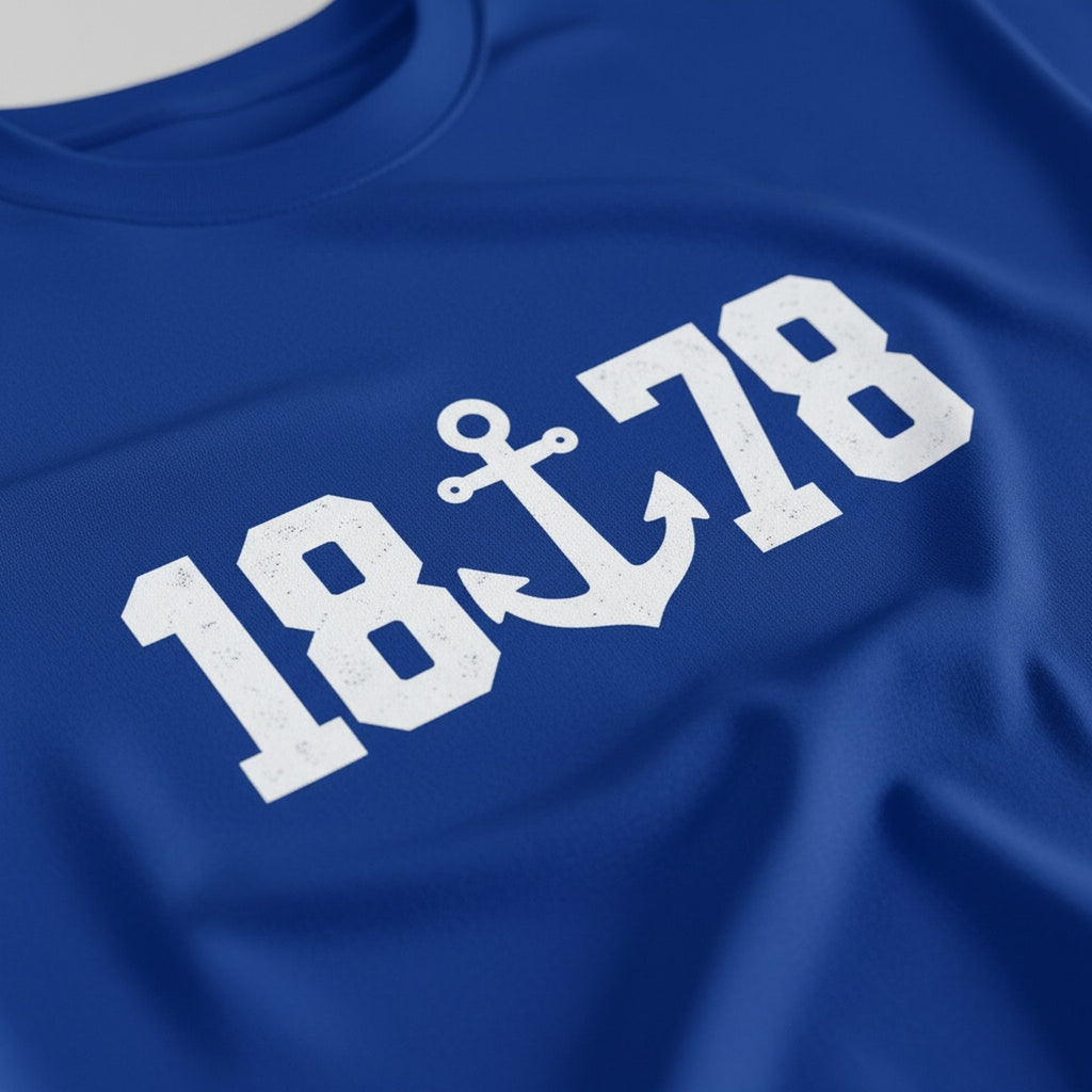 Print close-up on premium cotton. 1878 Dock T-Shirt. Forever Everton.