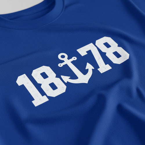 Print close-up on premium cotton. 1878 Dock T-Shirt. Forever Everton.