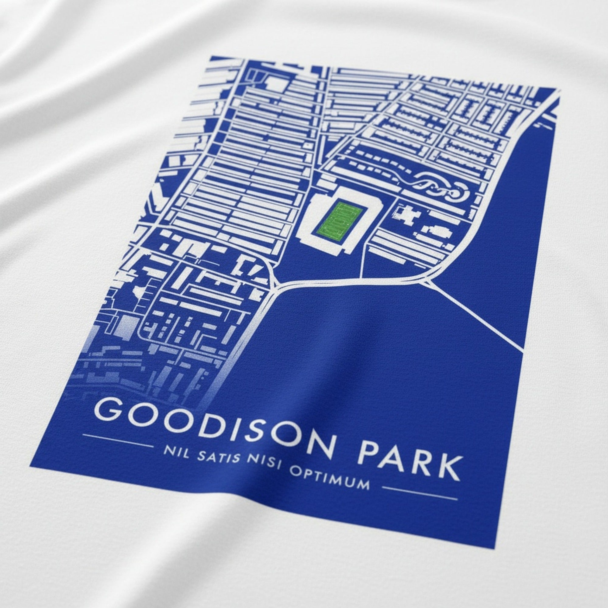 Print close-up on premium cotton. Goodison Park Map T-Shirt. Forever Everton.