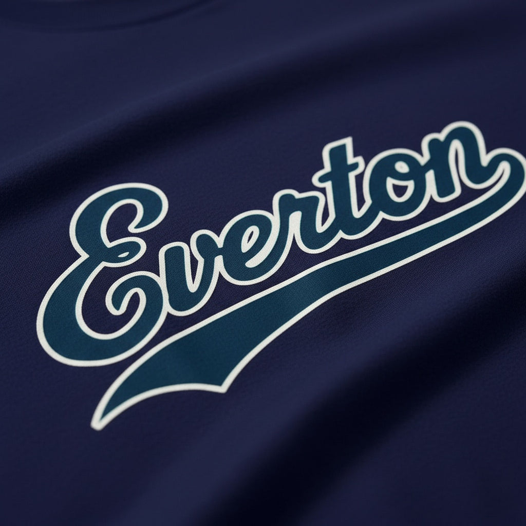 Print close-up on premium cotton. Everton Baseball Style T-Shirt. Forever Everton.