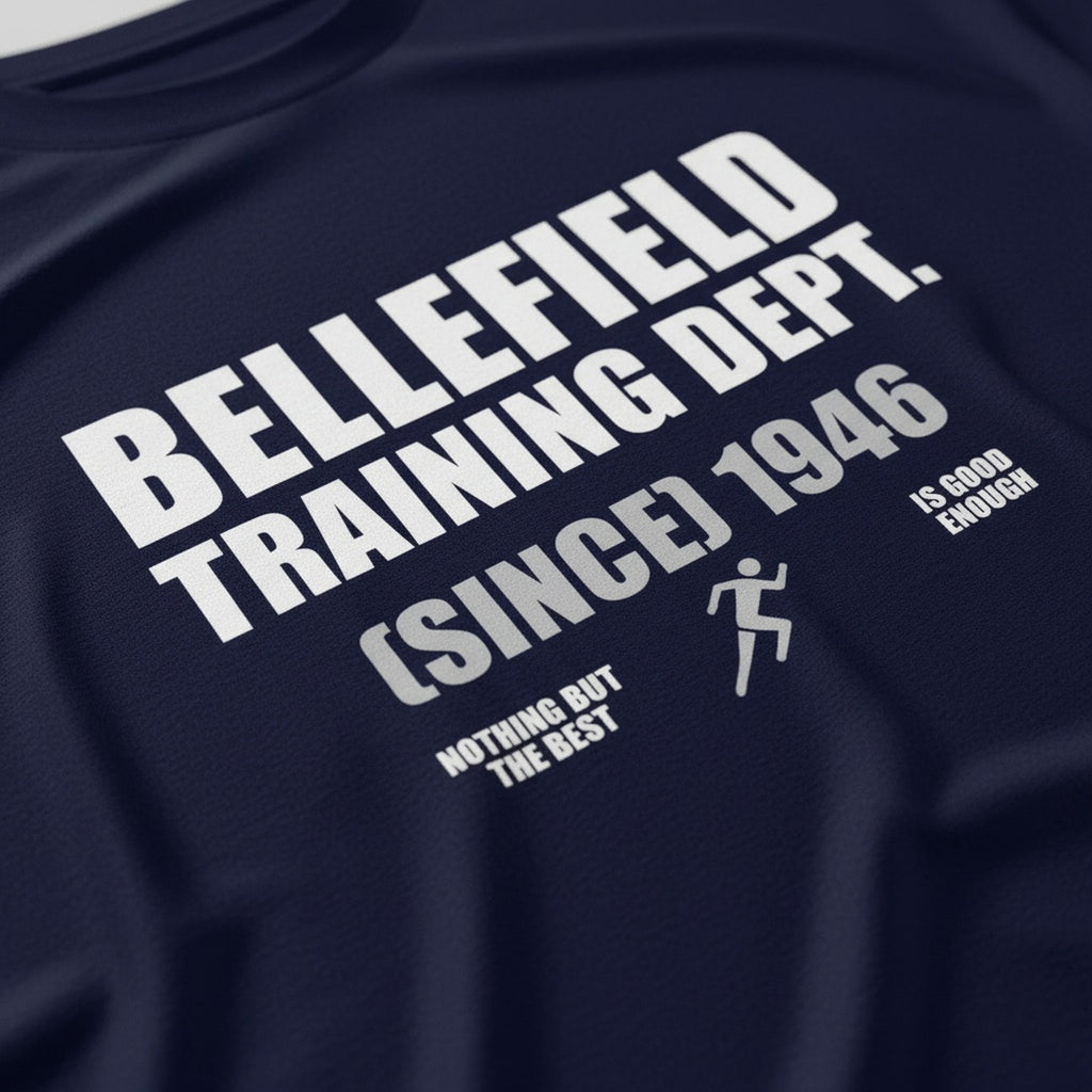 Print close-up on premium cotton. Bellefield Training Dept T-Shirt. Forever Everton.