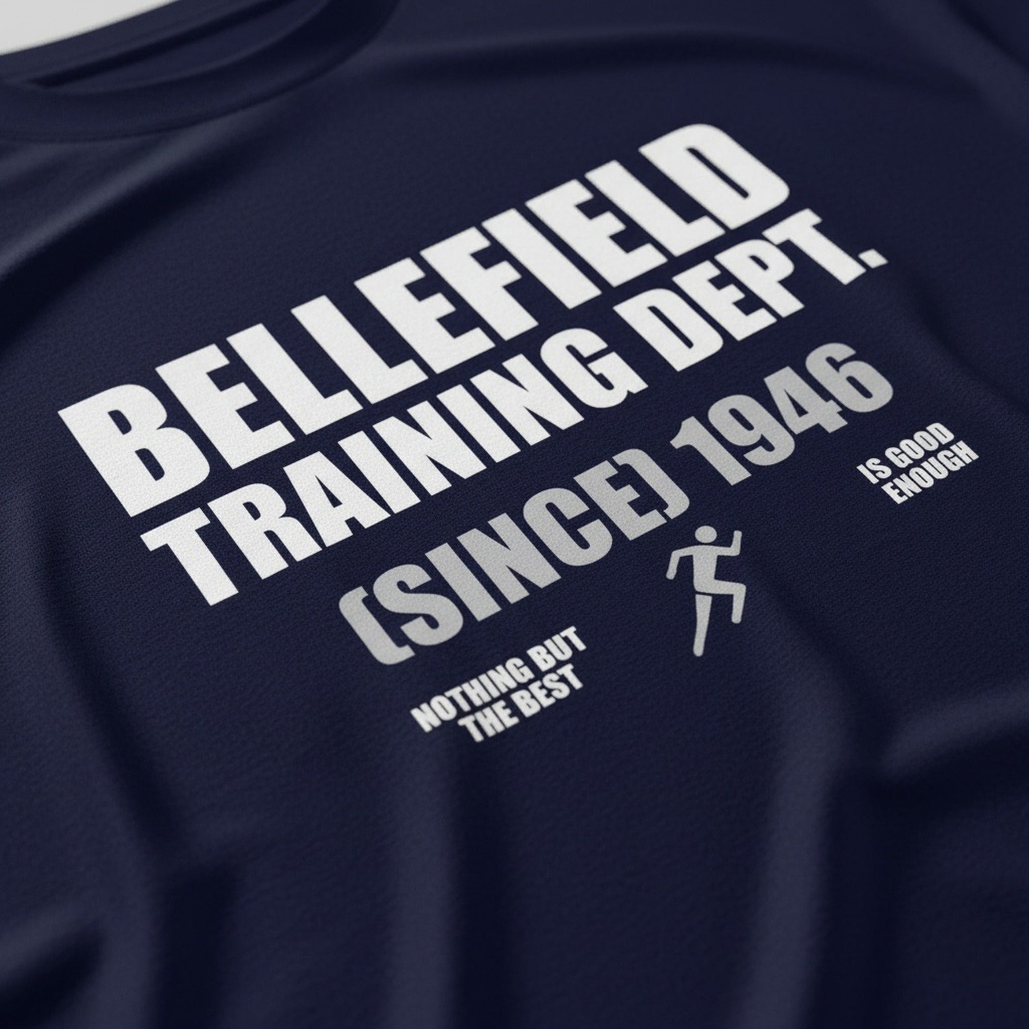 Print close-up on premium cotton. Bellefield Training Dept T-Shirt. Forever Everton.
