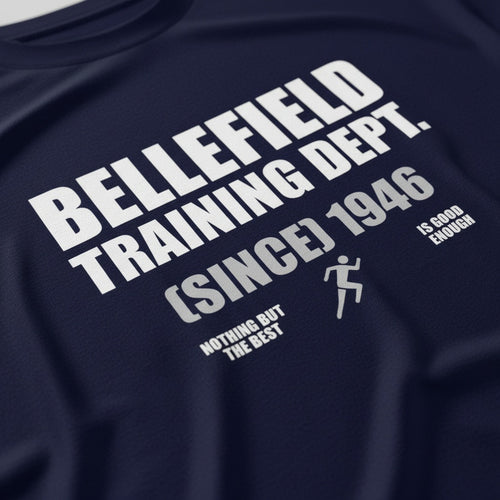 Print close-up on premium cotton. Bellefield Training Dept T-Shirt. Forever Everton.
