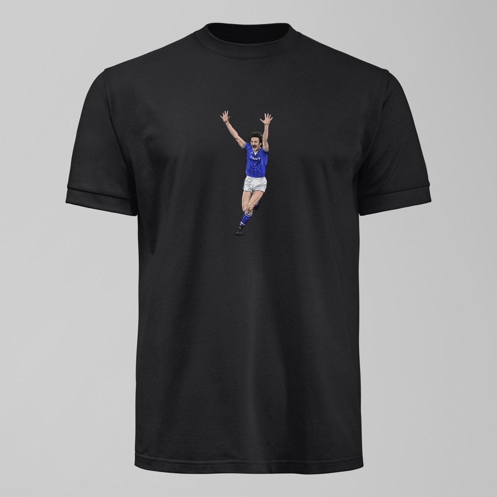 Derek Mountfield 1985 Legend T-Shirt, alternate view. An Everton fan design by Forever Everton.