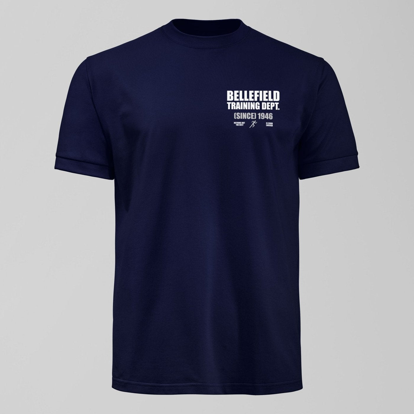 Bellefield Training Dept Small Design T-Shirt. An Everton fan design by Forever Everton.