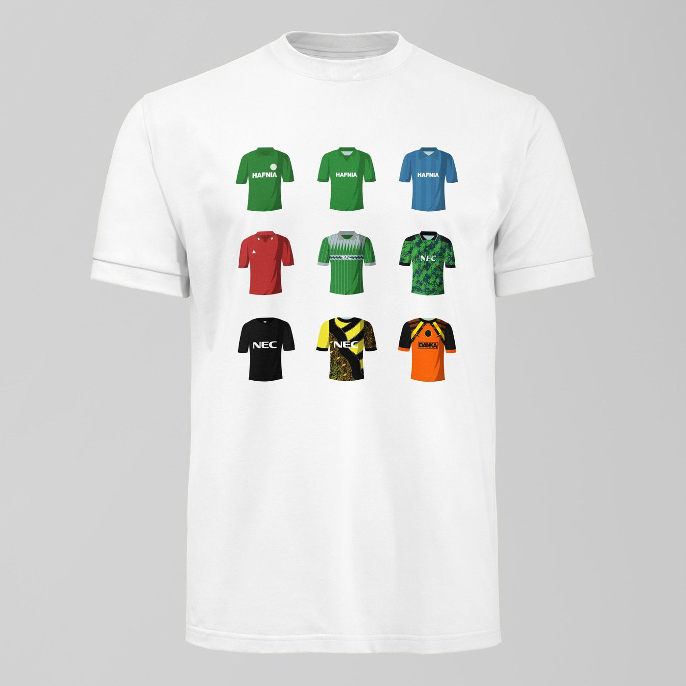 History of Neville Southall Everton Shirts T-Shirt. An Everton fan design by Forever Everton.