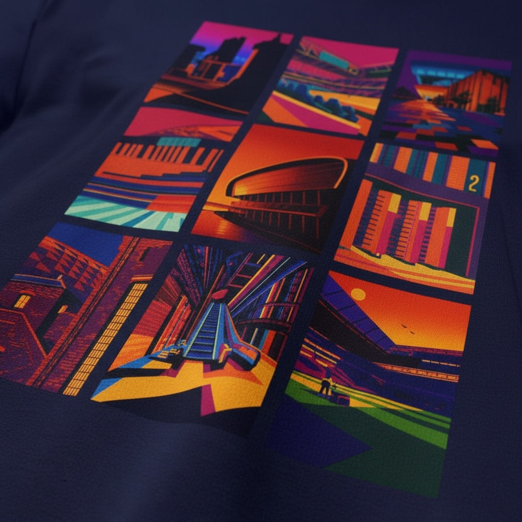 Print close-up on premium cotton. Bramley Moore Abstract Design T-Shirt. Forever Everton.