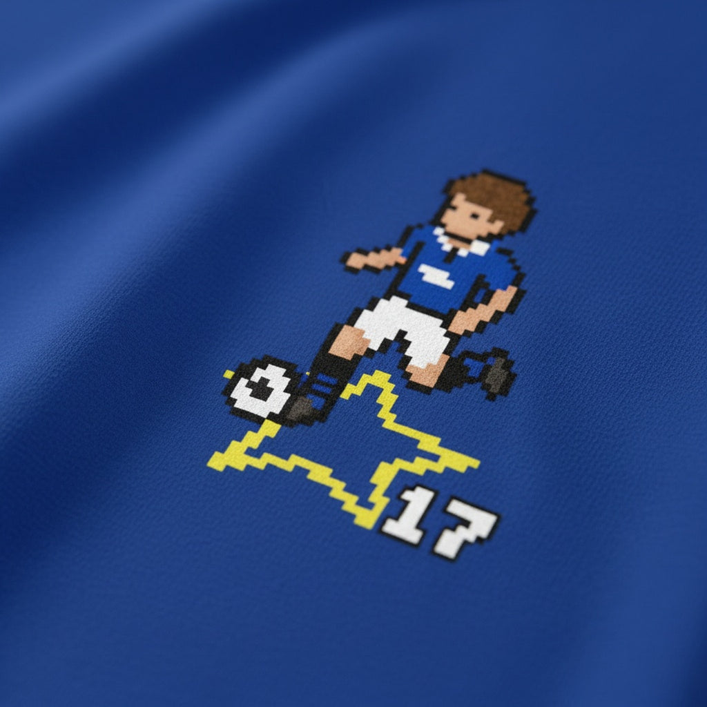 Print close-up on premium cotton. Kanchelskis 16 Bit T-Shirt. Forever Everton.