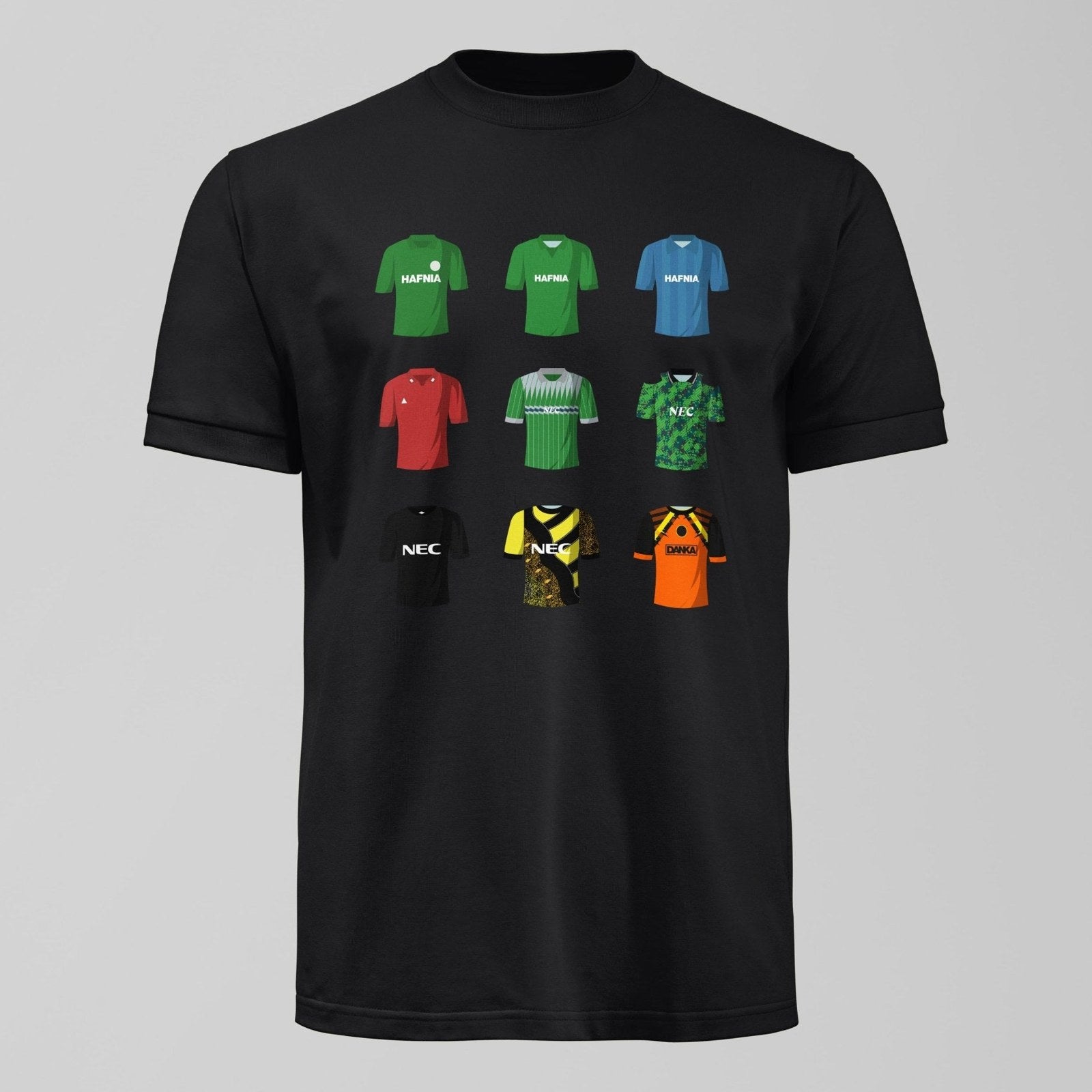History of Neville Southall Everton Shirts T-Shirt, alternate view. An Everton fan design by Forever Everton.