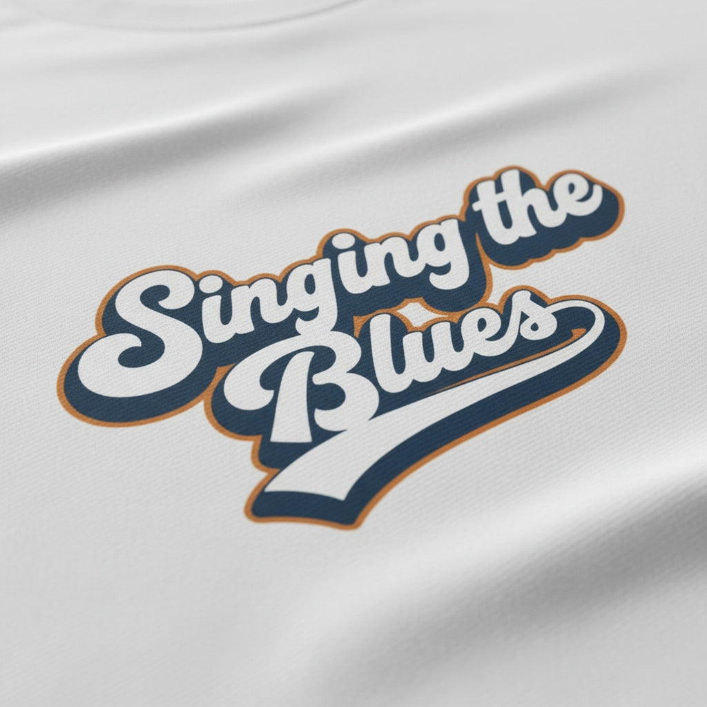 Print close-up on premium cotton. Singing The Blues T-Shirt. Forever Everton.