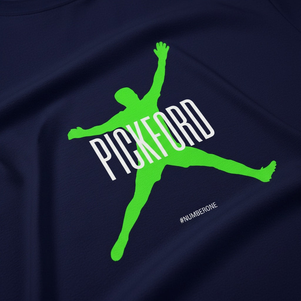 Print close-up on premium cotton. Pickford Number One T-Shirt. Forever Everton.