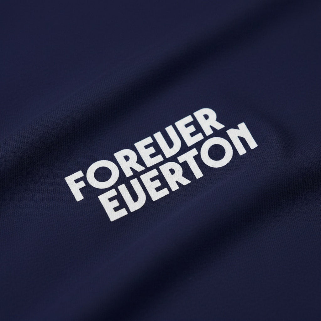 Print close-up on premium cotton. Kids Dark Forever Everton Small Logo White Design T-Shirt. Forever Everton.