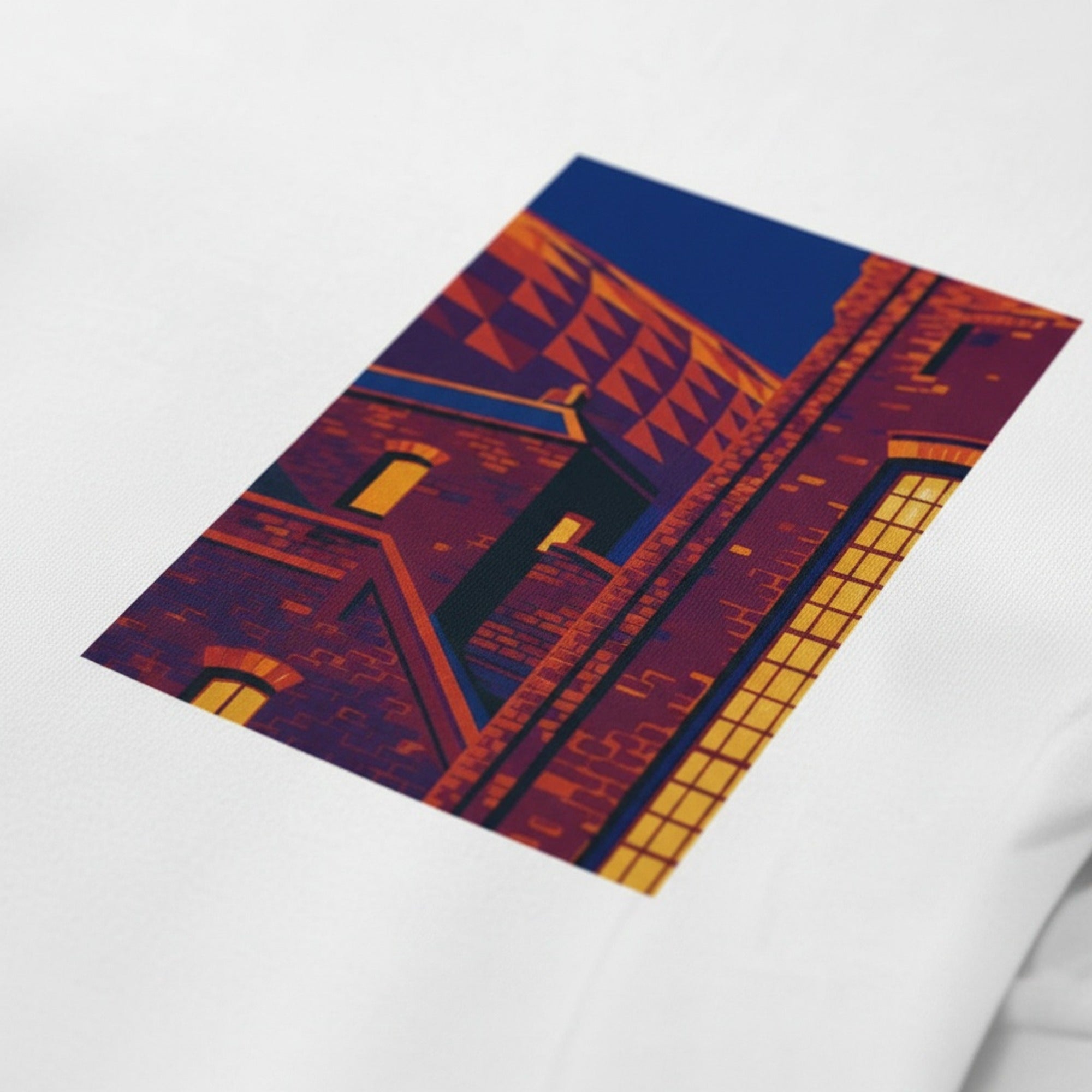Print close-up on premium cotton. Bramley Moore Past x Future T-Shirt. Forever Everton.