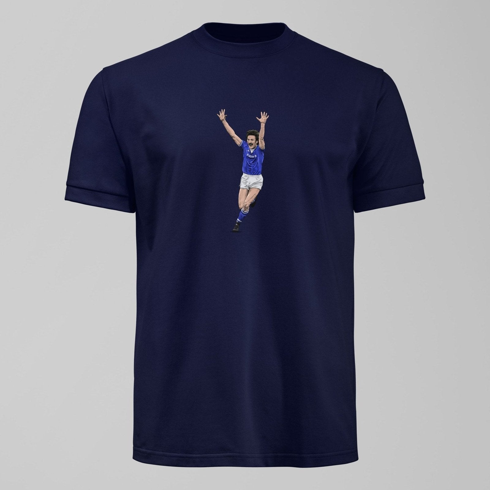 Derek Mountfield 1985 Legend T-Shirt, alternate view. An Everton fan design by Forever Everton.
