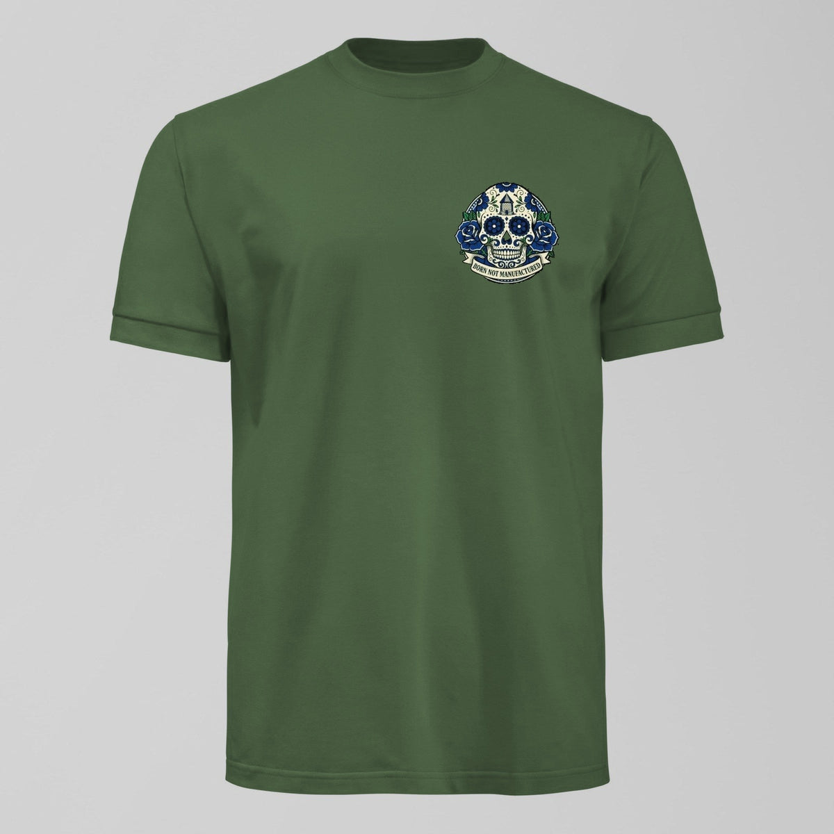 Born Not Manufactured Small Design T-Shirt in Green by Forever Everton
