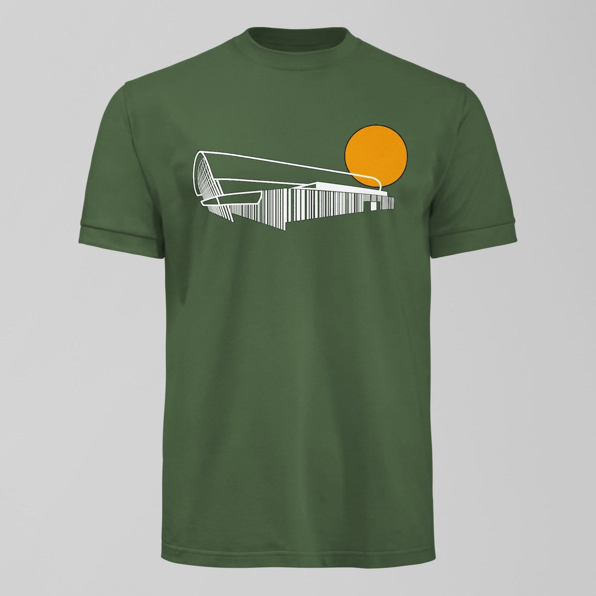 Bramley Moore New Dawn T-Shirt in Green with Amber design by Forever Everton