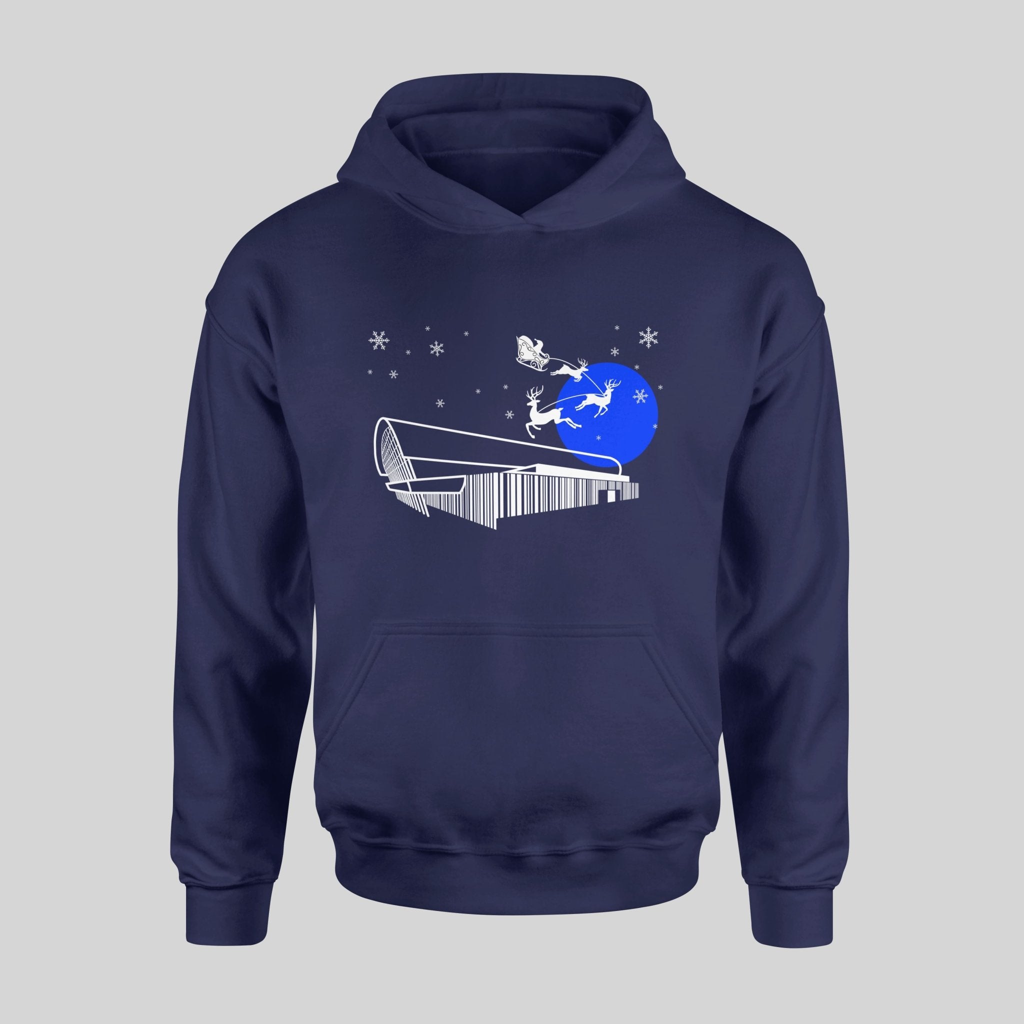 Bramley Moore New Dawn Christmas Hoodie – Everton Stadium Santa & Snow - Forever Everton