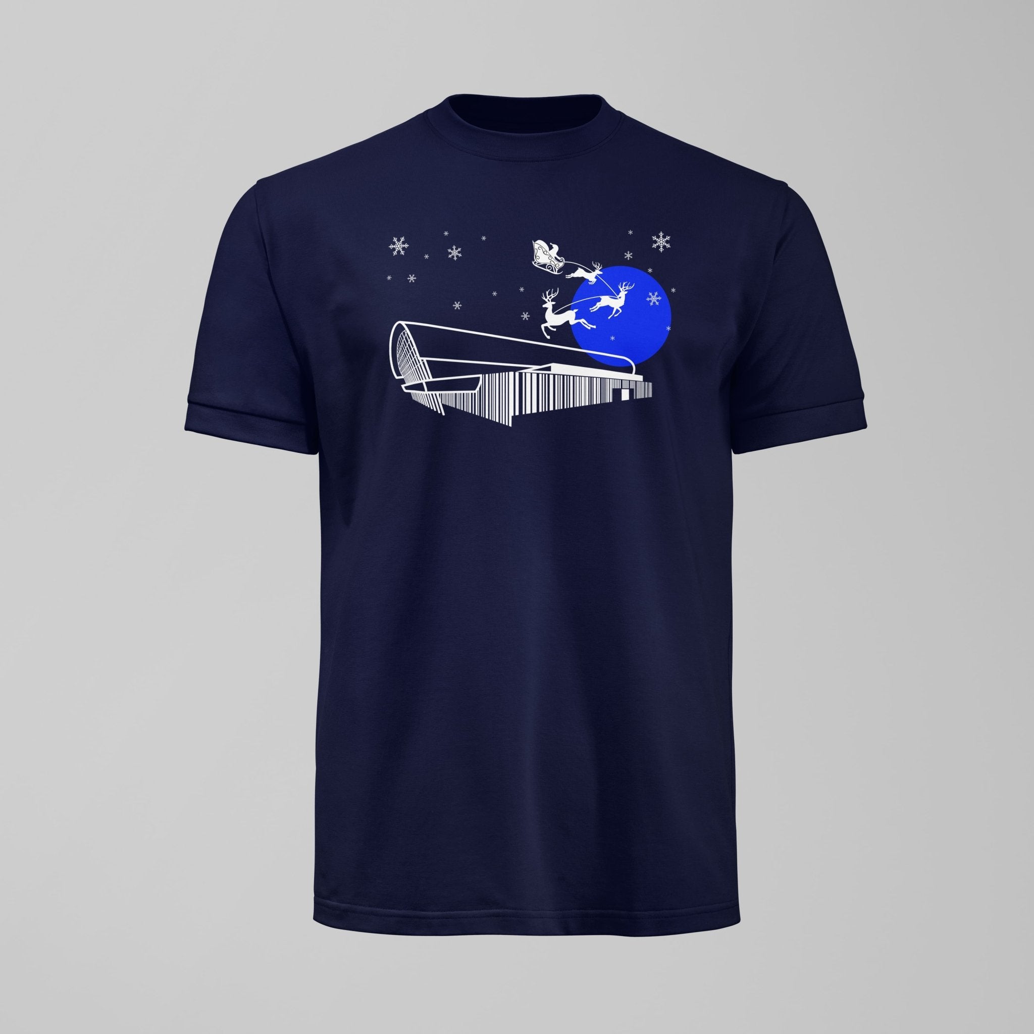 Bramley Moore New Dawn Christmas T-Shirt – Everton Stadium Santa & Snow - Forever Everton
