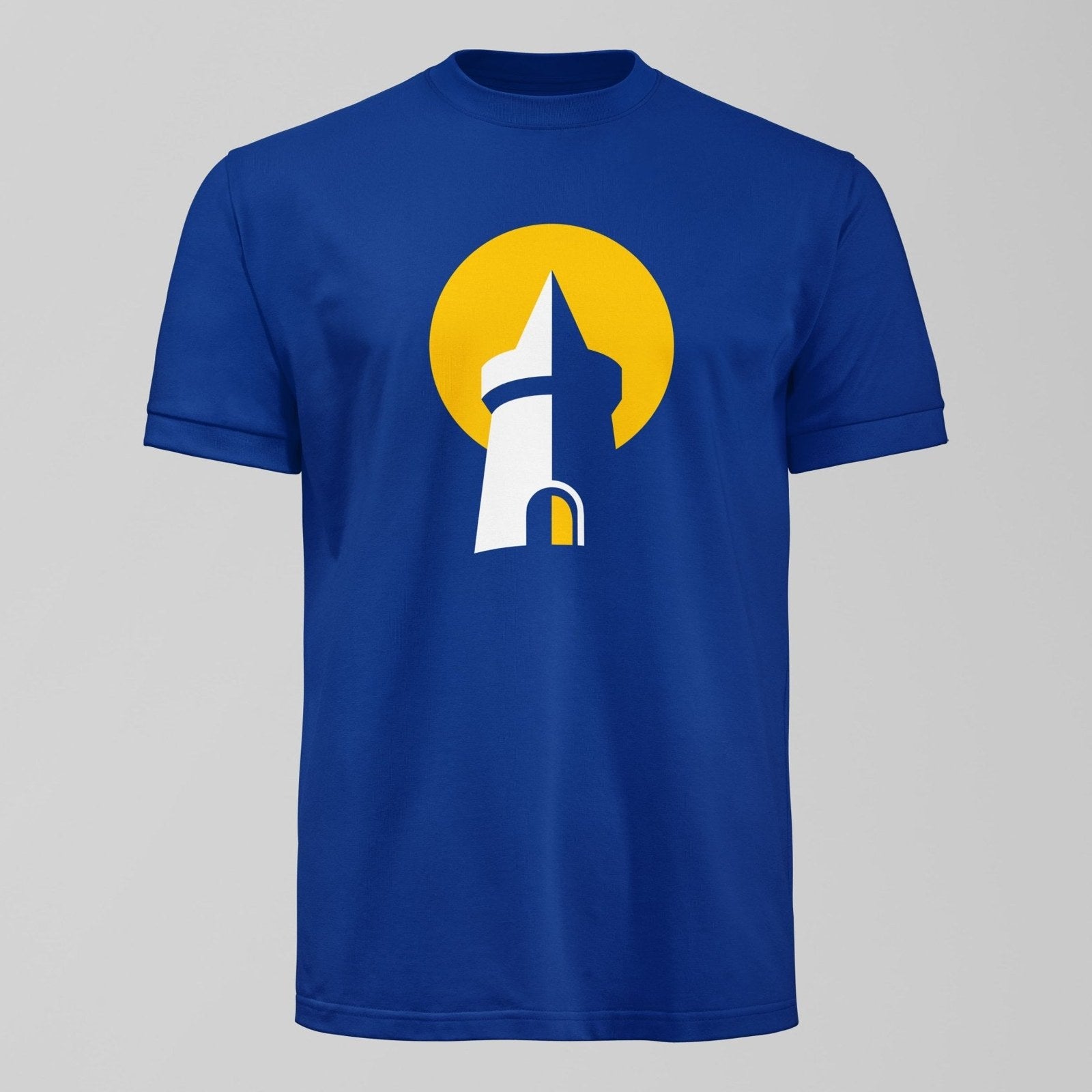 The Amber Tower T-Shirt, alternate view. An Everton fan design by Forever Everton.