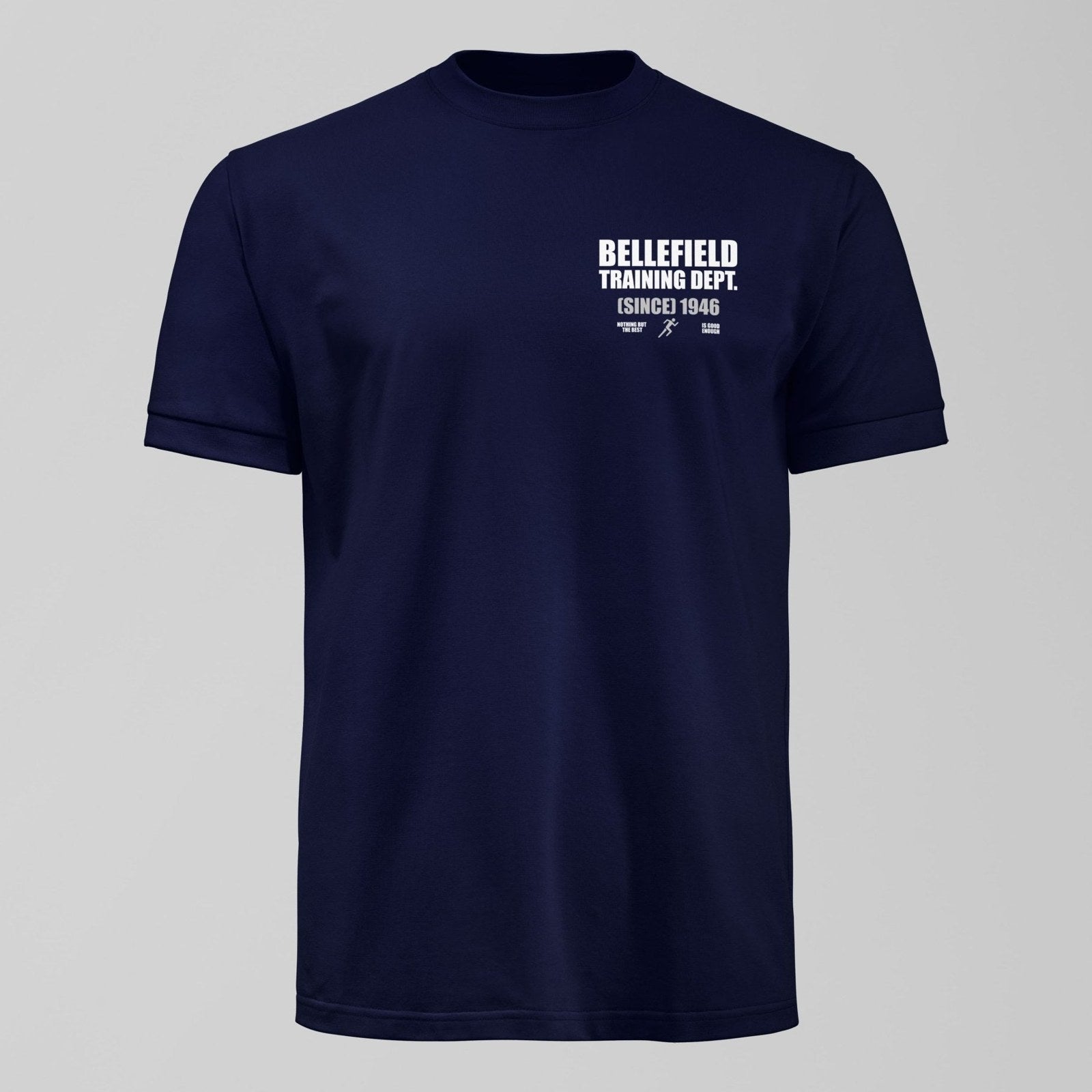 Bellefield Training Dept Small Design T-Shirt, alternate view. An Everton fan design by Forever Everton.