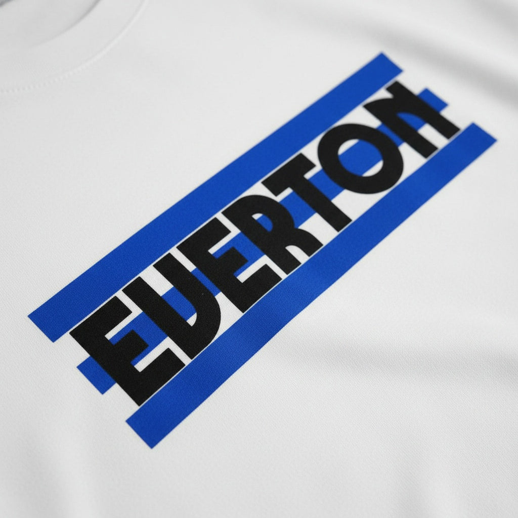 Print close-up on premium cotton. Everton Blue Stripes Banner T-Shirt. Forever Everton.