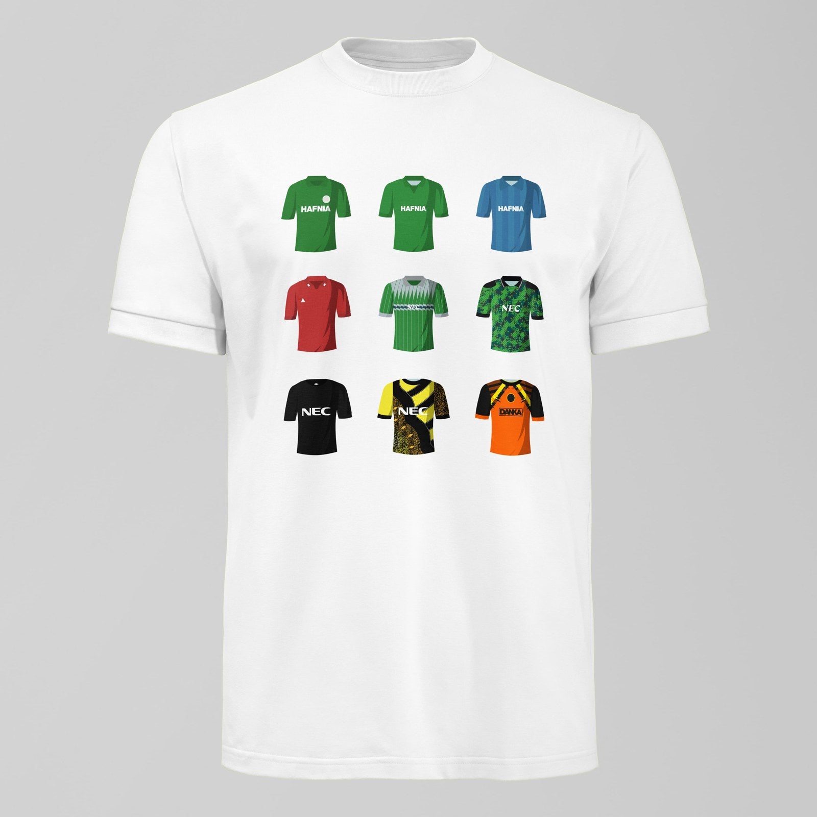 History of Neville Southall Everton Shirts T-Shirt, alternate view. An Everton fan design by Forever Everton.