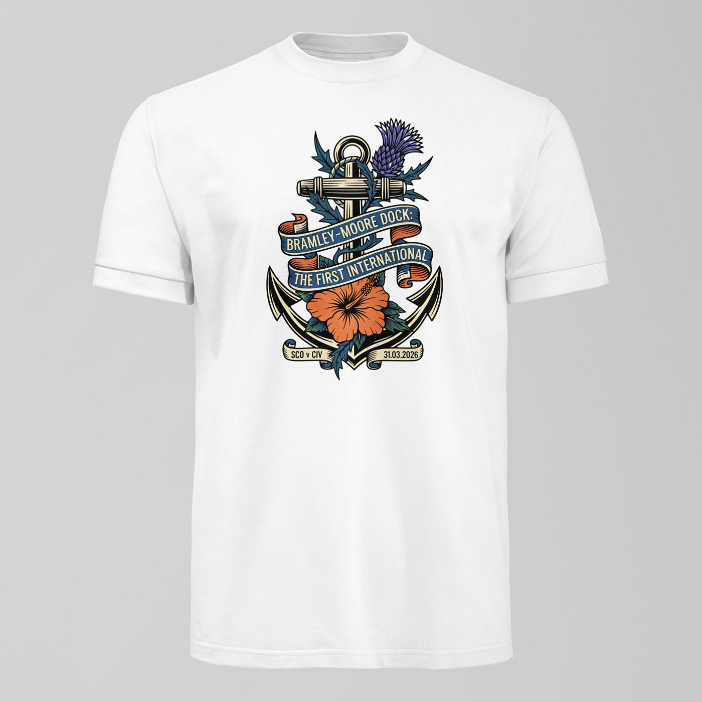 Bramley Moore First International T-Shirt. An Everton fan design by Forever Everton.
