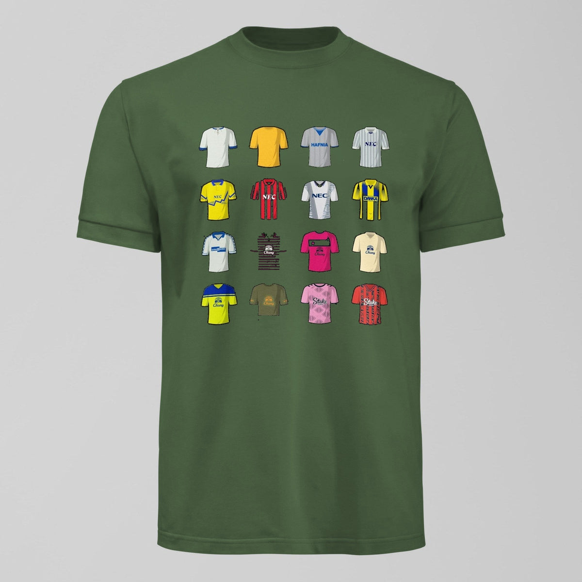 History of Everton Away Shirts T-Shirt in Green by Forever Everton