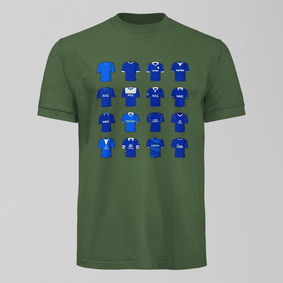 History of Everton Home Shirts T-Shirt in Green by Forever Everton