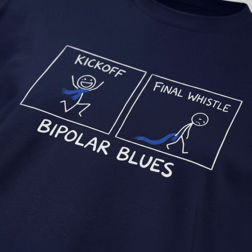 Print close-up on premium cotton. Bipolar Blues T-Shirt. Forever Everton.