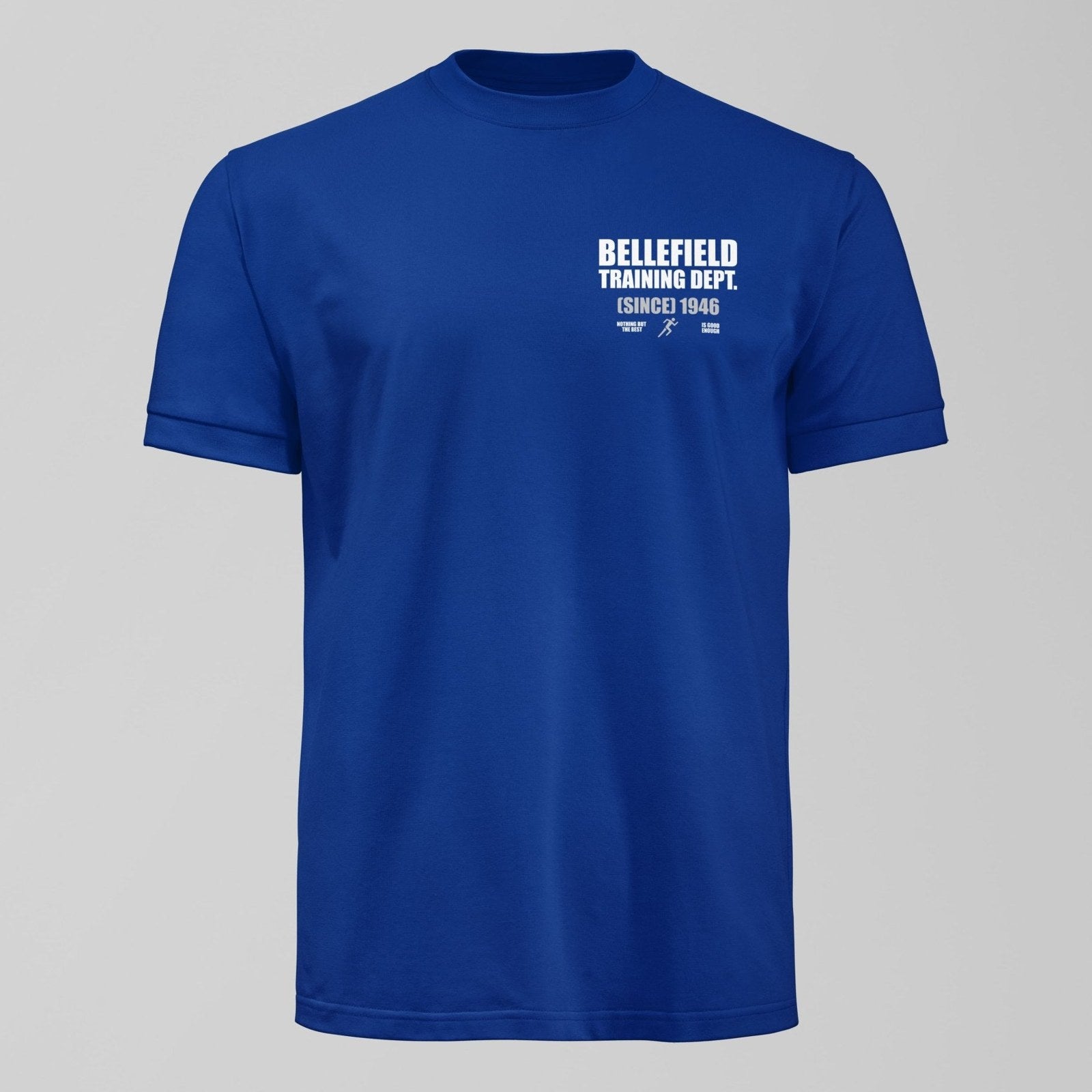 Bellefield Training Dept Small Design T-Shirt, alternate view. An Everton fan design by Forever Everton.